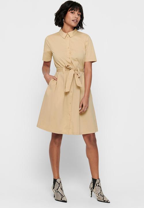 Jacqueline de Yong - Millie life short sleeve dress - warm sand