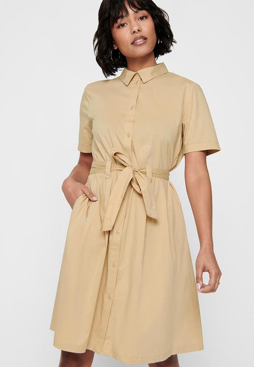 Jacqueline de Yong - Millie life short sleeve dress - warm sand