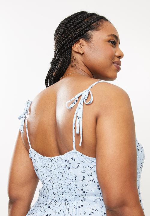 Cotton On - Curve woven hannah strappy mini dress - clemmie ditsy dusk blue
