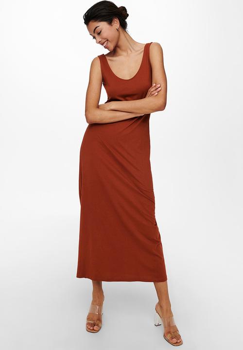 ONLY - May life sleeveless v-neck dress - cayenne