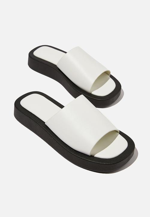 Cotton On - Sadie single vamp flatform slide - white 