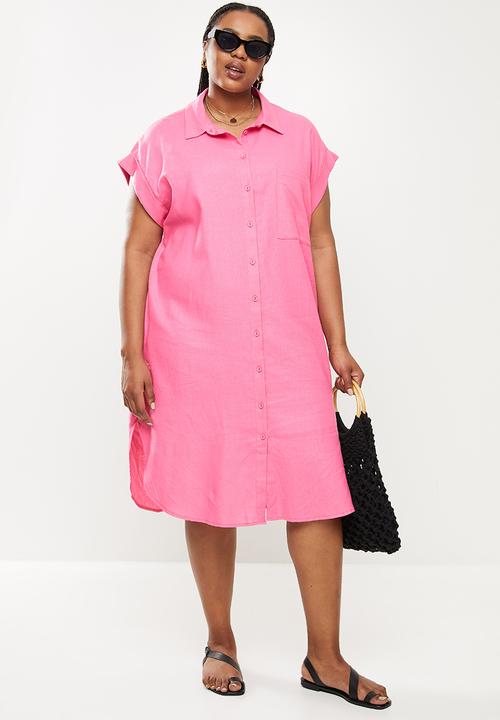 Me&B - Plus dropped shoulder shirt dress - pink