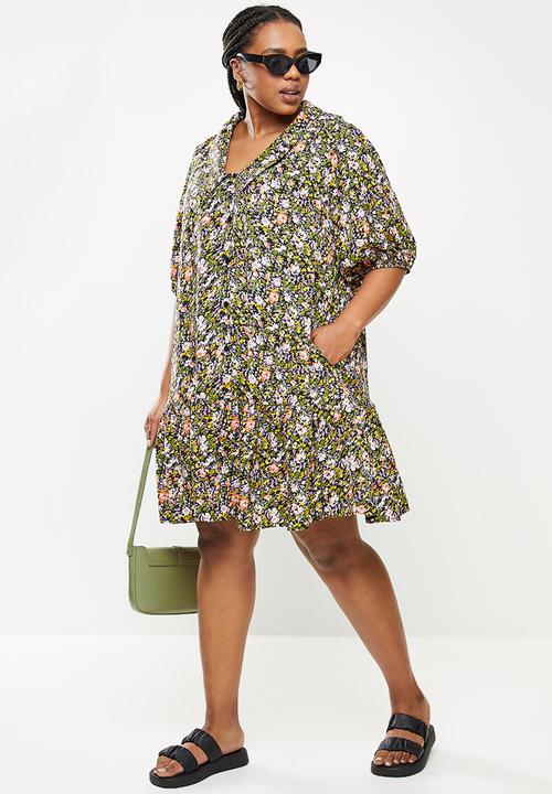 Me&B - Plus dropped waist shirt dress with drop collar - multi 