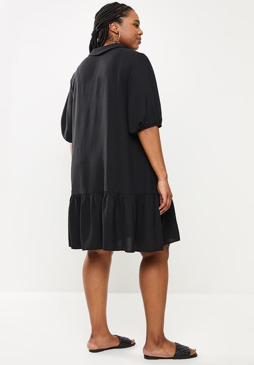 Me&B - Plus dropped waist shirt dress with drop collar - black