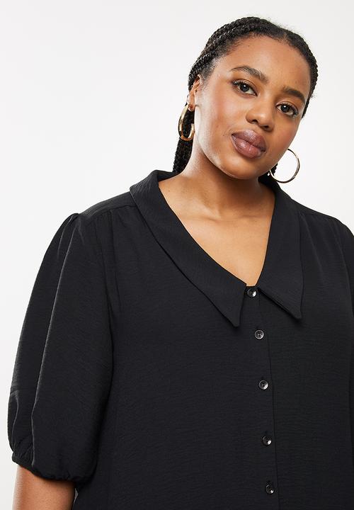 Me&B - Plus dropped waist shirt dress with drop collar - black