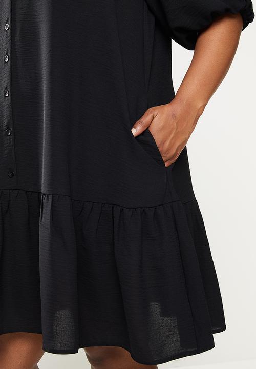 Me&B - Plus dropped waist shirt dress with drop collar - black