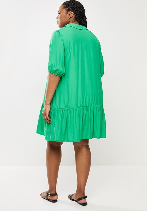 Me&B - Plus dropped waist shirt dress with drop collar - green