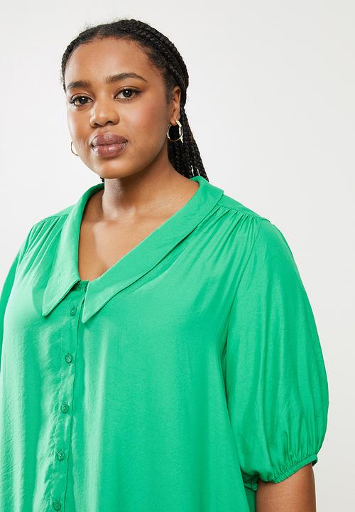 Me&B - Plus dropped waist shirt dress with drop collar - green