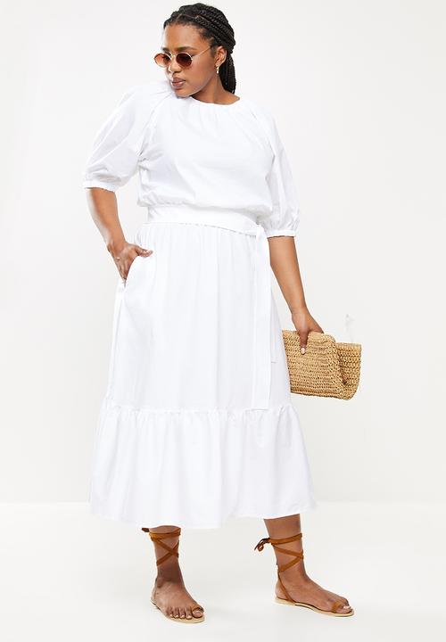 Me&B - Plus miss candy raglan bellow sleeve dress - white