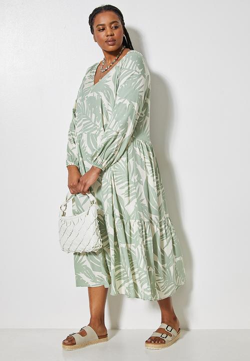 Superbalist - V-neck tiered dress - sage print