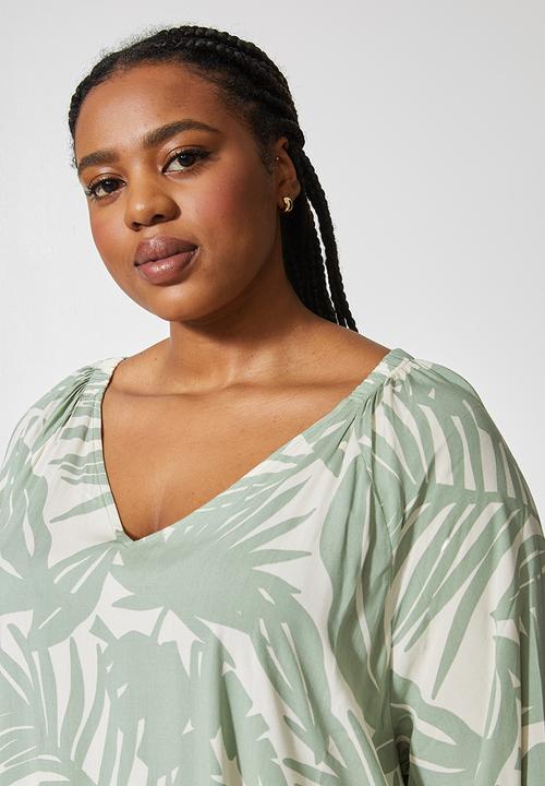 Superbalist - V-neck tiered dress - sage print
