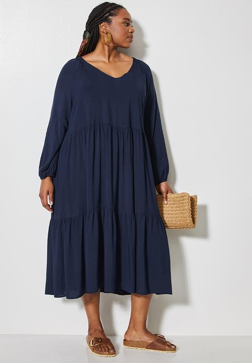 Superbalist - V-neck tiered dress - navy