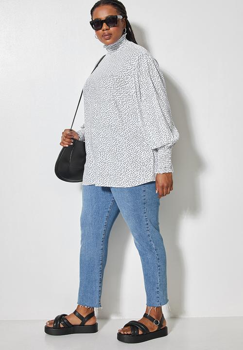 Superbalist - Hi neck elasticated blouse - black & white 