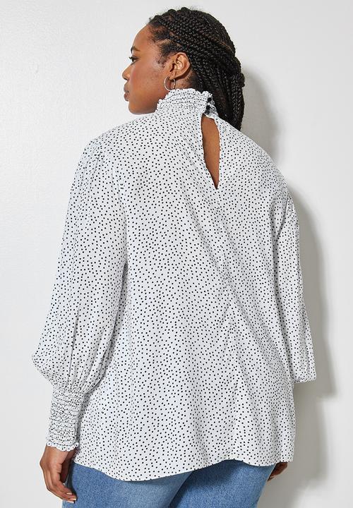 Superbalist - Hi neck elasticated blouse - black & white 