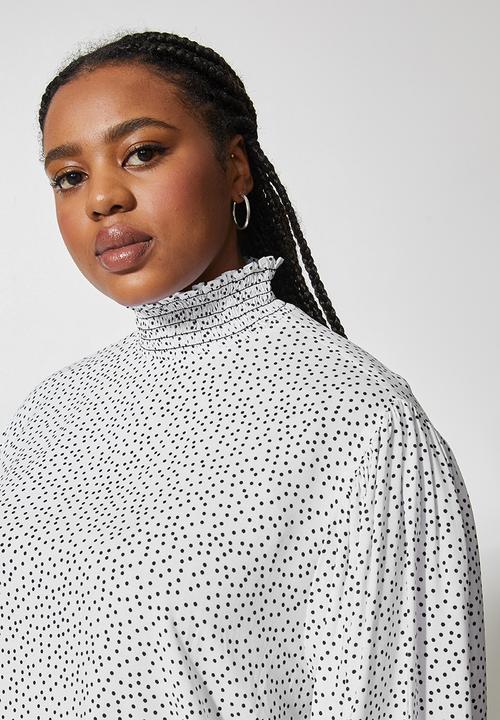 Superbalist - Hi neck elasticated blouse - black & white 