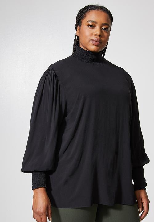 Superbalist - Hi neck elacticated blouse - black