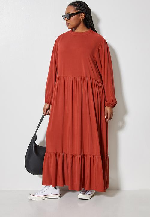 Superbalist - Funnel neck tiered dress - rust