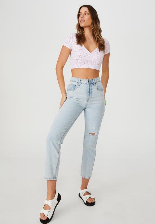 Cotton On - Toni wrap front top - penny ditsy pink cherry blossom