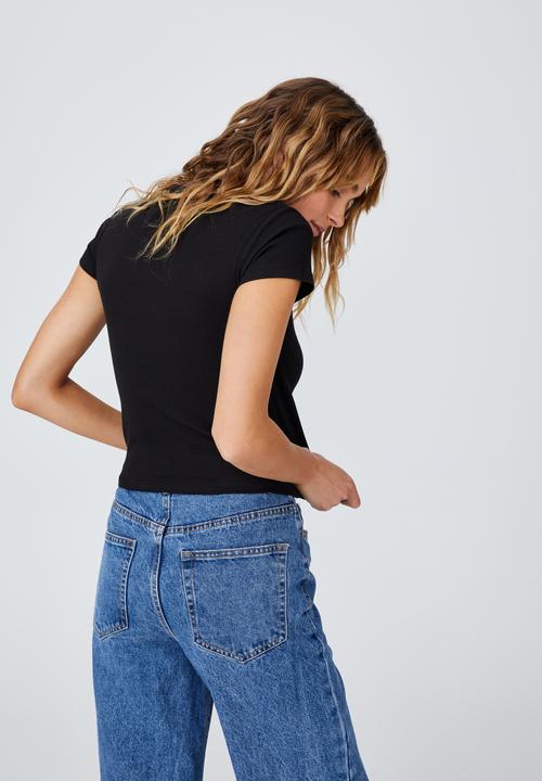 Cotton On - The one organic rib crew short sleeve tee - black