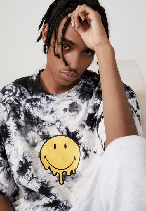 Factorie - Oversized smiley T-shirt - white & black