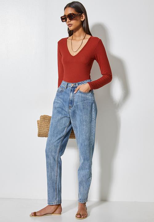 Superbalist - 2-pack wide rib v-neck bodysuit - rust & black