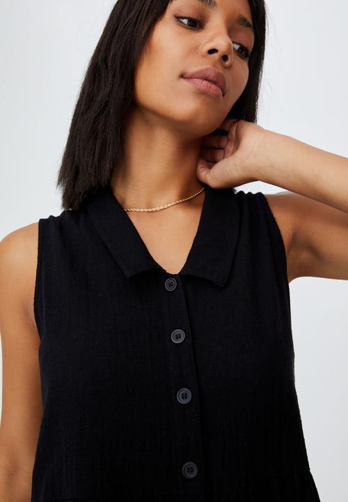 Cotton On - Woven zoe sleeveless smock mini dress - black