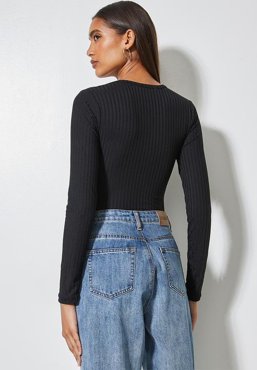 Superbalist - 2-pack wide rib v-neck bodysuit - black & white