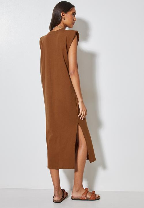 Superbalist - Shoulder pad colomn dress - tortoise shell