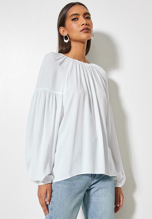 VELVET - Volume blouse with open back - white 