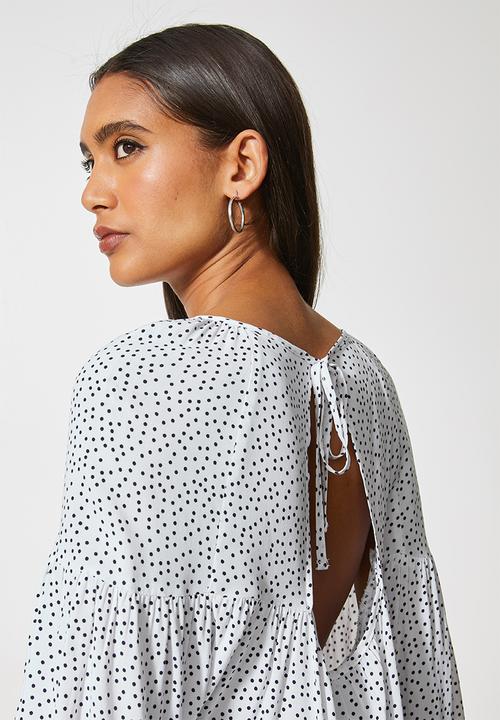 VELVET - Volume blouse with open back - black & white 