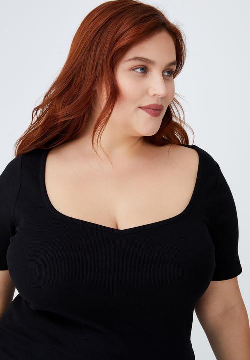 Cotton On - Curve sweetheart short sleeve top - black