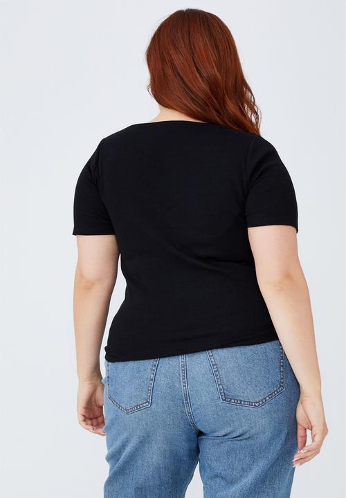 Cotton On - Curve sweetheart short sleeve top - black