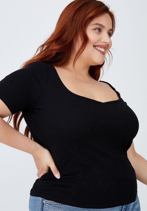 Cotton On - Curve sweetheart short sleeve top - black