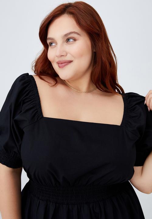 Cotton On - Curve woven square neck midi dress - black