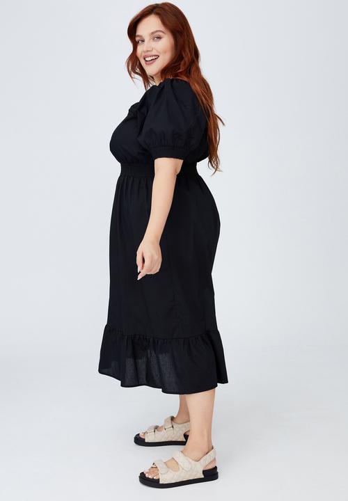 Cotton On - Curve woven square neck midi dress - black