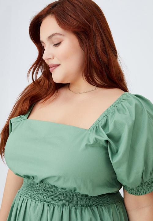 Cotton On - Curve woven square neck midi dress - pistachio green