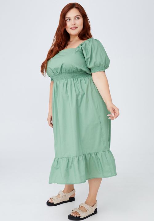Cotton On - Curve woven square neck midi dress - pistachio green
