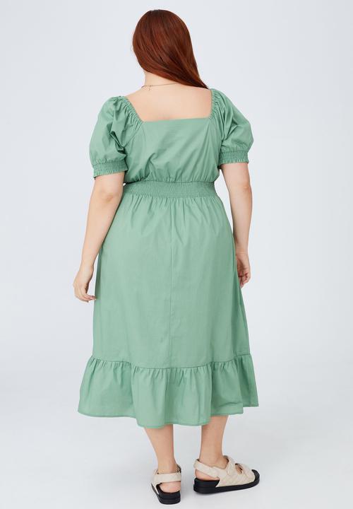 Cotton On - Curve woven square neck midi dress - pistachio green