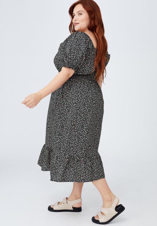 Cotton On - Curve woven square neck midi dress - tanya tulip black