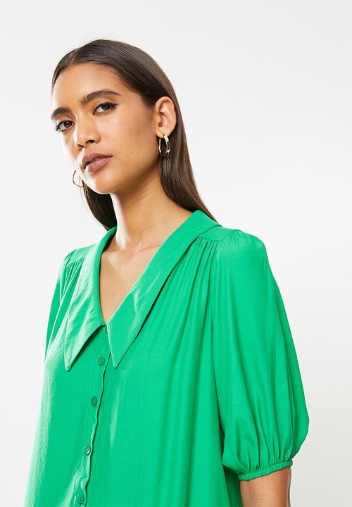 Me&B - Dropped waist shirtdress with drop collar - green