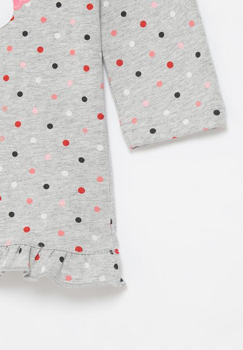 Pop Candy - Girls bunny polka dot dress - grey