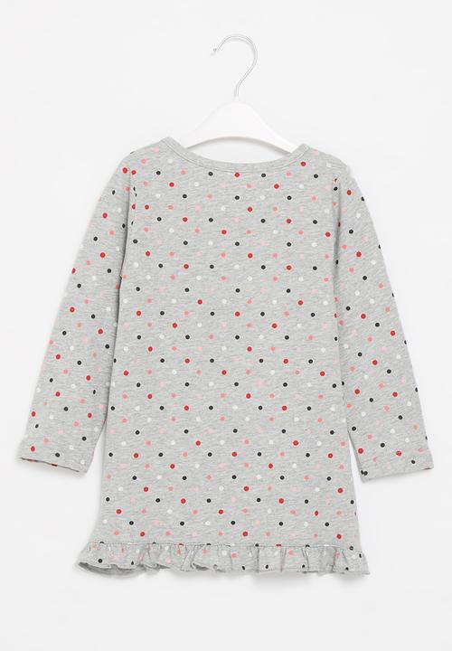 Pop Candy - Girls bunny polka dot dress - grey