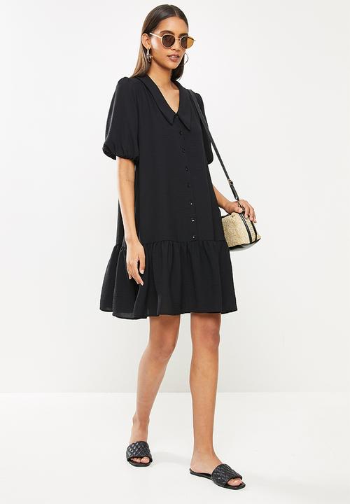 Me&B - Dropped waist shirtdress with drop collar - black