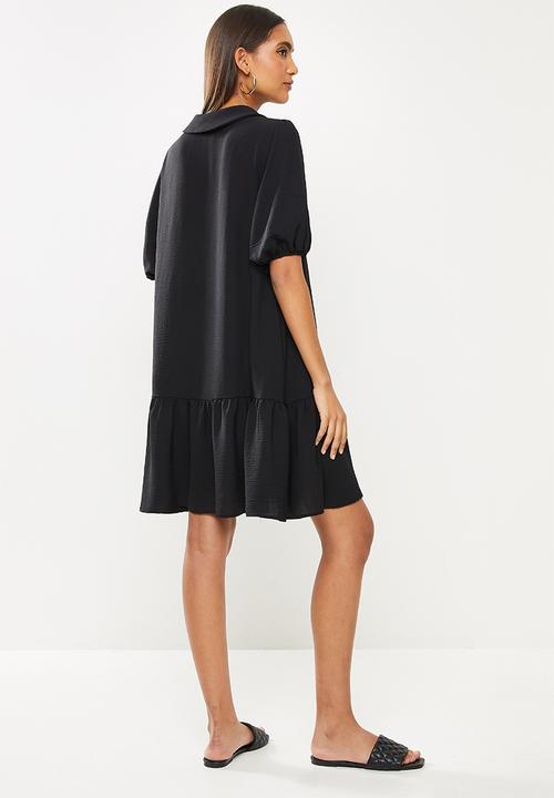 Me&B - Dropped waist shirtdress with drop collar - black