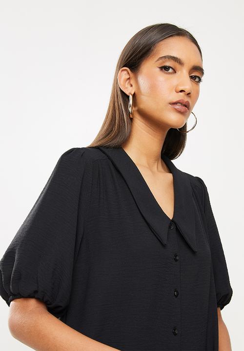 Me&B - Dropped waist shirtdress with drop collar - black