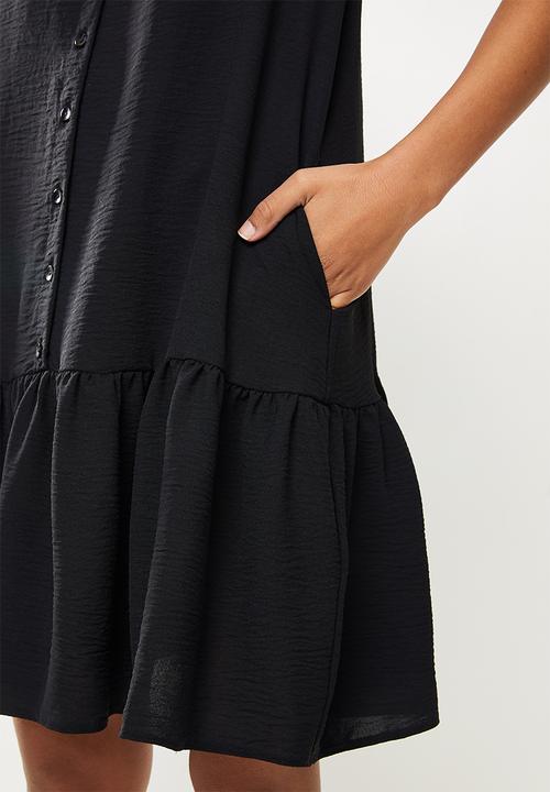 Me&B - Dropped waist shirtdress with drop collar - black
