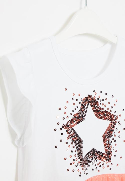Pop Candy - Girls star mesh dress - white & pink