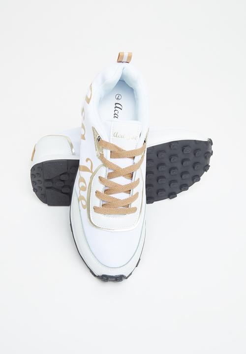 Aca Joe - Chunky logo sneaker - white & gold