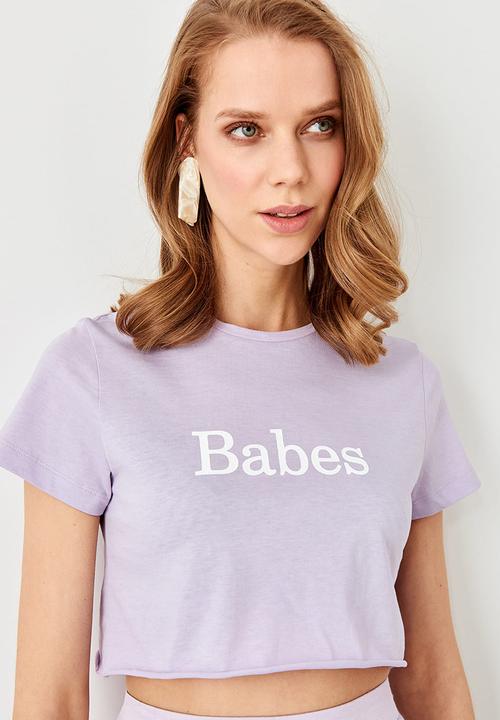 Trendyol - Printed knitted crop top T-shirt - lilac