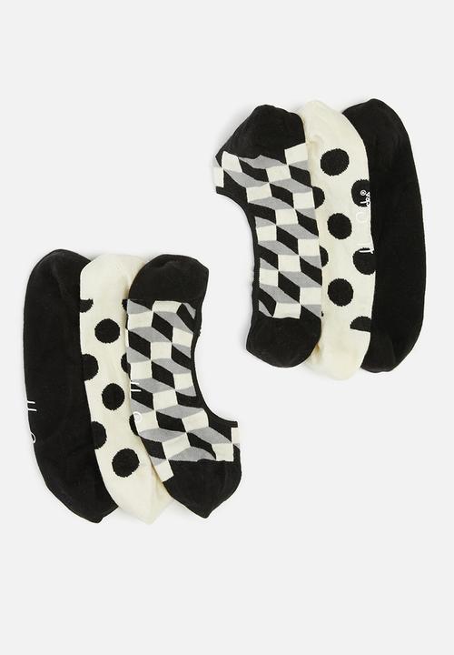 Happy Socks - 3-pack filled dot liner socks - black/white
